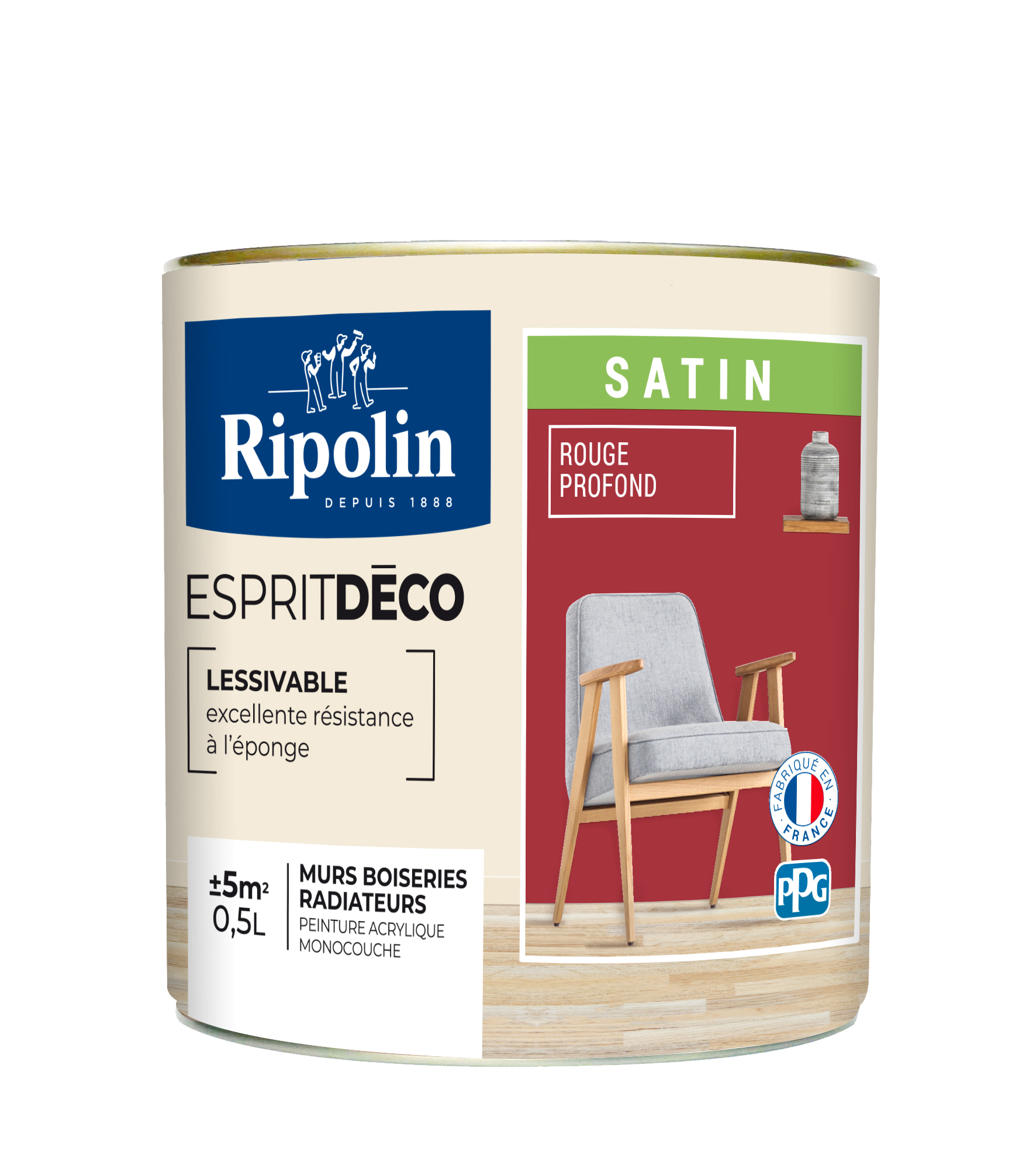 Peinture multisupport Esprit déco satin 0,5L rouge saint Emilion RIPOLIN